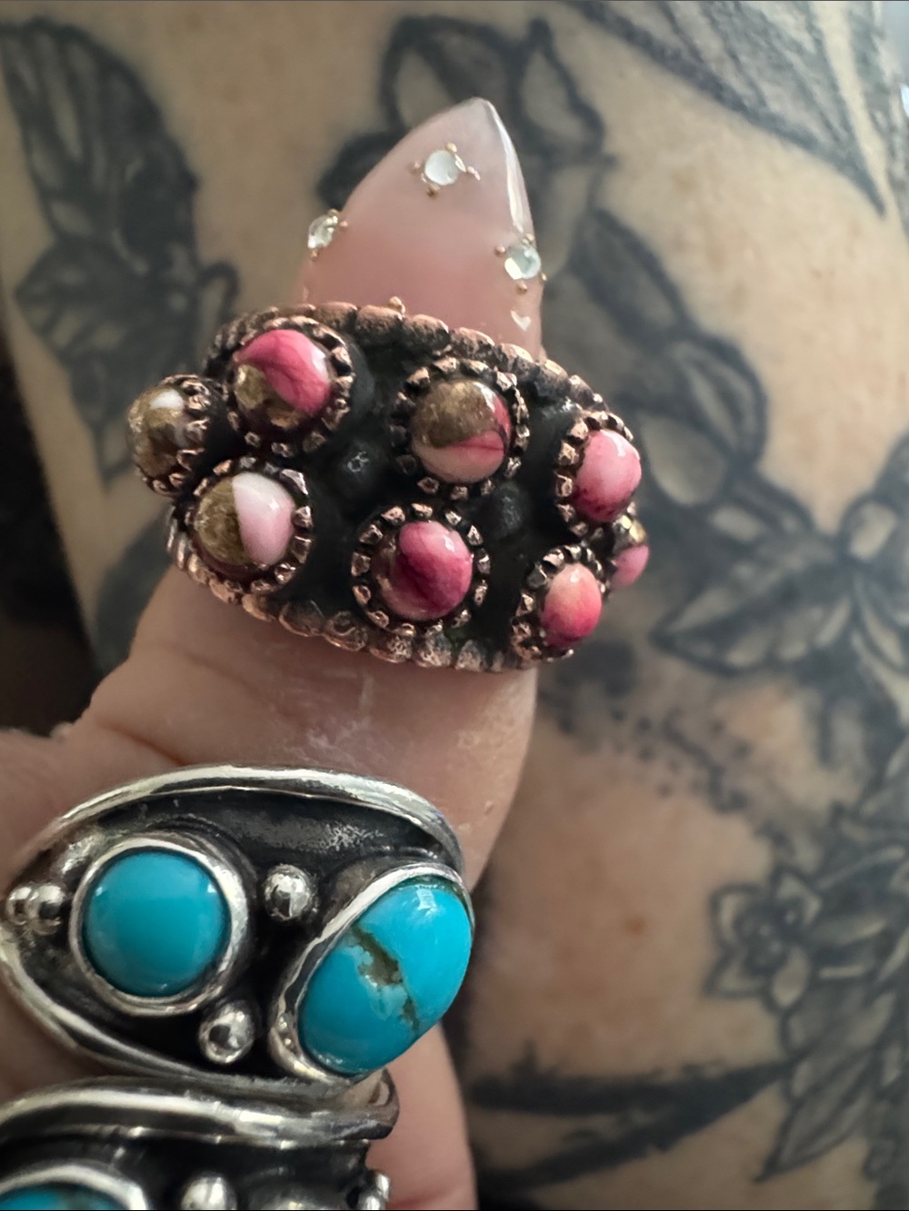 Copper Pink Dahlia turquoise Stone Statement Ring - Women's Fashion Jewelry